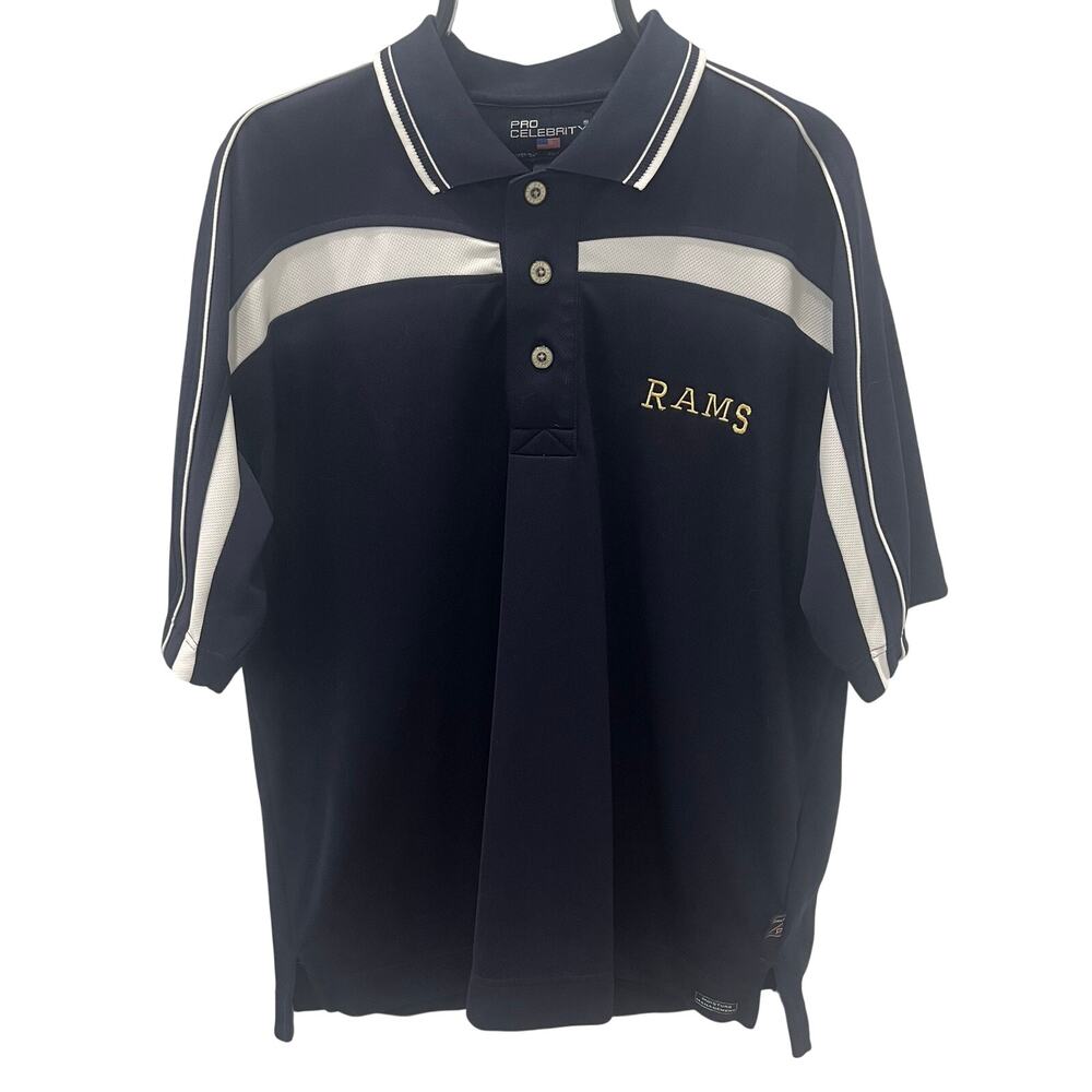 Los Angeles Rams Pro Celebrity Men’s Large Polo Shirt Navy White NFL